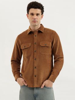 United Colors of Benetton - Brown Regular Fit Spread Collar Textured Thick Wale Corduroy Shirt
