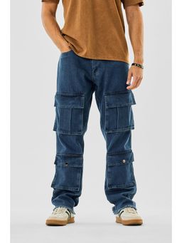 Snitch - Mens Blue Denim Relaxed Casual Cargo Pant