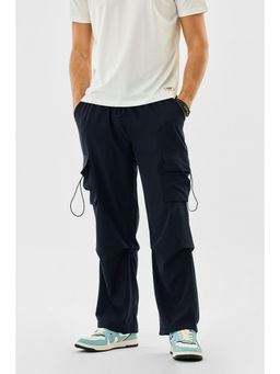 Snitch - Mens Navy Blue Solid Relaxed Casual Cargo Pant