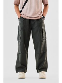 Snitch - Mens Dark Green Solid Loose Casual Cargo Pant
