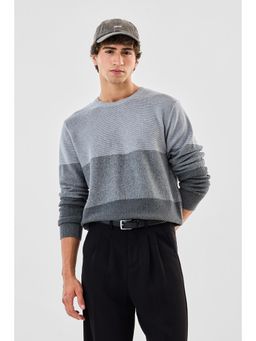 Snitch - Grey Textured Full Sleeves Regular Casual Sweater