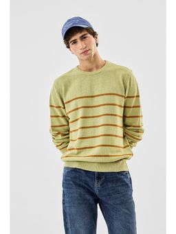 Snitch - Olive Stripes Full Sleeves Regular Casual Sweater