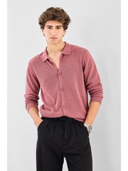 Snitch - Pink Self Design Full Sleeves Regular Casual Sweater