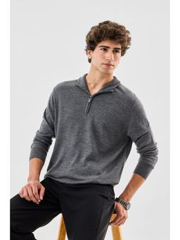 Snitch - Grey Solid Full Sleeves Regular Casual Sweater