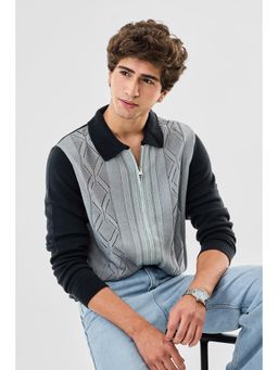 Snitch - Grey Geometric Full Sleeves Regular Casual Sweater