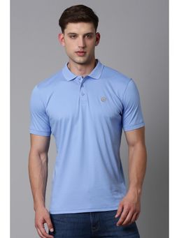 Louis Philippe - Men Blue Solid Polo Neck T-Shirt