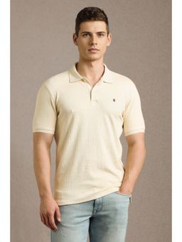Louis Philippe - Mens Beige Textured Polo Neck T-Shirt