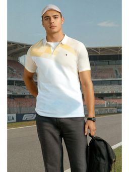 Louis Philippe - Mens White Printed Polo Neck T-Shirt