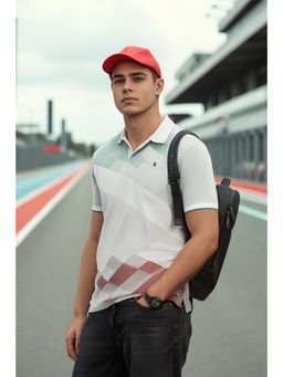 Louis Philippe - Mens Multi-Color Print Polo Neck T-Shirt