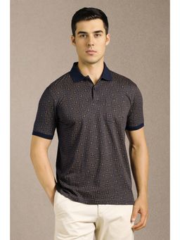 Louis Philippe - Mens Navy Blue Print Polo Neck T-Shirt