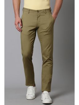 Louis Philippe - Mens Olive Slim Fit Solid Flat Front Casual Trouser