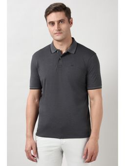 Peter England - Mens Grey Solid Polo Neck T-Shirt