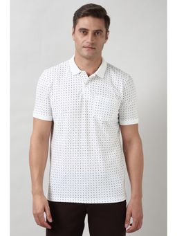 Peter England - Mens White Print Polo Neck T-Shirt