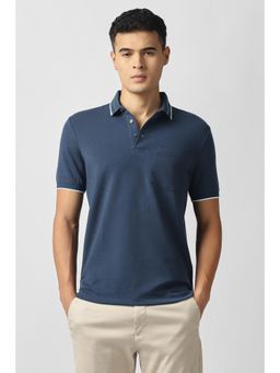 Van Heusen - Mens Navy Blue Solid Polo Neck T-Shirt