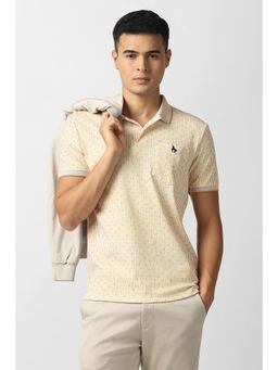 Van Heusen - Mens Yellow Stripes Polo Neck T-Shirt