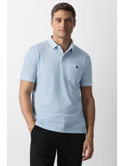 Van Heusen - Men Light Blue Print Polo Neck T-Shirt
