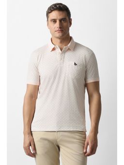 Van Heusen - Men Peach Print Polo Neck T-Shirt