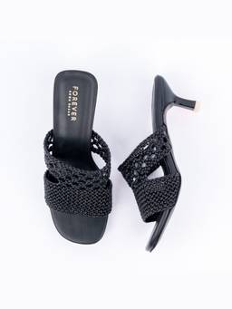 FOREVER SHOE BAZAR - Black The Basket Weave Mules
