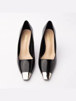 FOREVER SHOE BAZAR - Black The Chrome Toe Heels