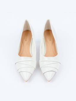 FOREVER SHOE BAZAR - White The Pleat Pointed Kitten Heel Pump