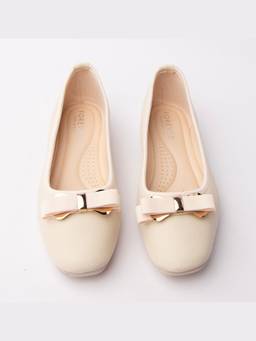 FOREVER SHOE BAZAR - Beige Ribbon Bar Flats