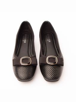 FOREVER SHOE BAZAR - Black Woven Bow Flats
