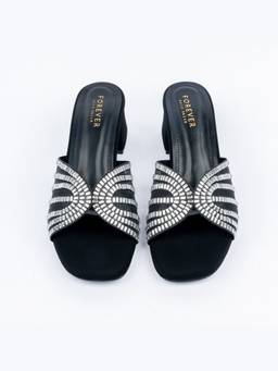 FOREVER SHOE BAZAR - Black The Crystal Bow Heels