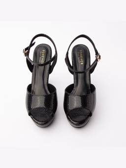 FOREVER SHOE BAZAR - Black The Snake Peep Heels