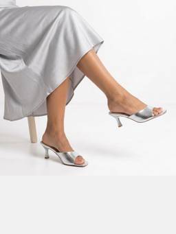 FOREVER SHOE BAZAR - Silver The Snake Slide Heels