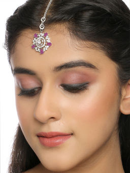 Yellow Chimes - Ad Studded Rhodium Plated Crystal Maang Tikka