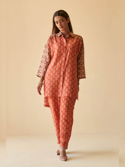 Prakriti Jaipur - Rust Oversized Shirt & Pant Co-Ord (Set of 2)