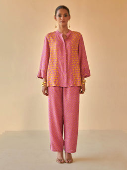 Prakriti Jaipur - Purple Lotus Block Print Top & Pant Co-Ord (Set of 2)