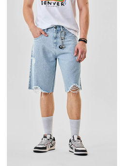 Snitch - Light Blue Heavy Distressed Relaxed Casual Shorts for Men