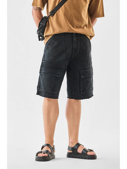 Snitch - Black Washed Regular Casual Shorts for Men