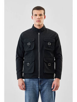 Snitch - Black Solid Full Sleeves Regular Casual Jacket for Men