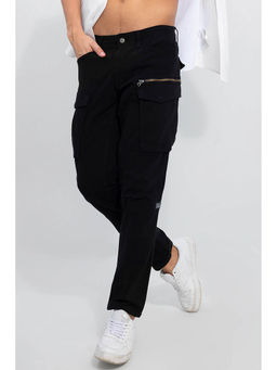 Snitch - Black Plain Slim Casual Cargo for Men