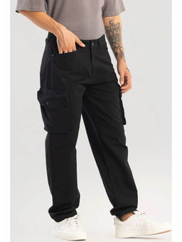Snitch - Black Plain Loose Casual Cargo for Men