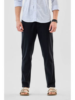 Snitch - Black Solid Slim Casual Trouser for Men
