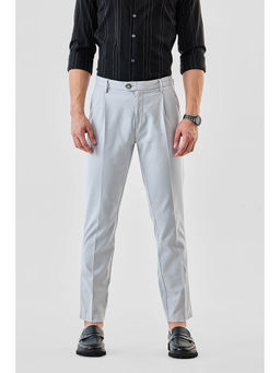 Snitch - Light Grey Self Design Slim Formal Trouser for Men