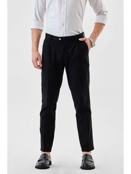Snitch - Black Self Design Slim Formal Trouser for Men