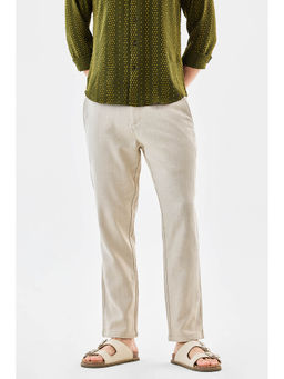 Snitch - Beige Textured Relaxed Casual Trouser for Men