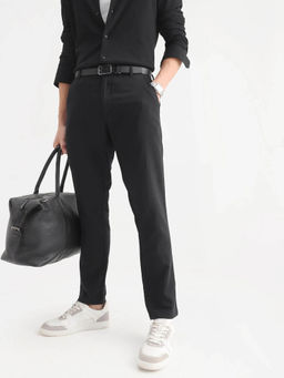 Rare Rabbit - Men Pastor-Aw25 Black Cotton Fabric Drawstring Closure Plain Trouser