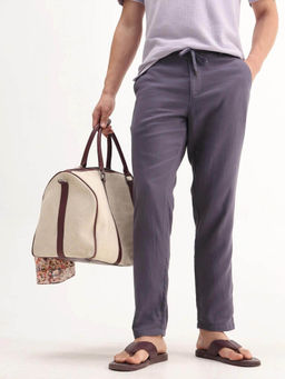 Rare Rabbit - Men Pastor-Aw25 Dusky Purple Cotton Fabric Drawstring Closure Plain Trouser