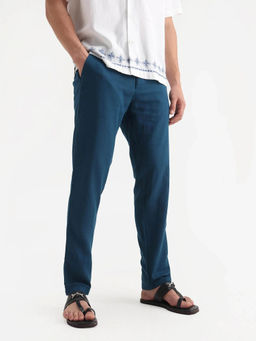Rare Rabbit - Men Pastor-Aw25 Dark Teal Cotton Fabric Drawstring Closure Plain Trouser