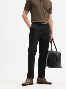 Rare Rabbit - Men Smart Black Cotton Blend Fabric Plain Trouser