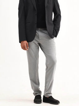 Rare Rabbit - Men Travel-Aw25 Light Grey Polyester Blend Fabric Button Closure Plain Trouser