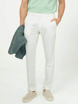 Rare Rabbit - Men Travellers Off White Solid Mid-Rise Regular Fit Trouser