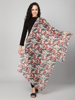 Aditi Wasan - Off White Woolen Stole With Tropical Print