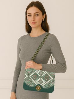 ESBEDA - Green Colour Ethnic Charm Sling Bag For Strap (M)