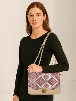 ESBEDA - Beige Colour Ethnic Charm Sling Bag For Strap (M)